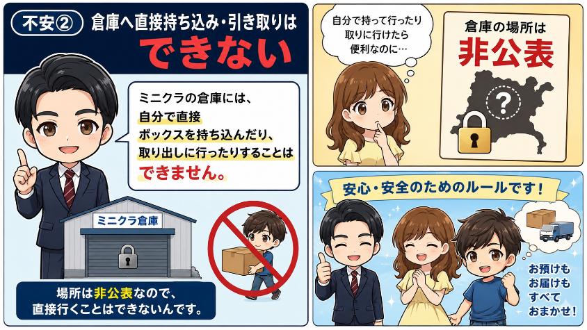 不安②:倉庫へ直接持ち込み・引き取りはできない
