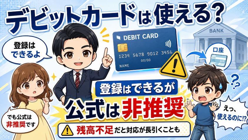 デビットカードは使える？→「登録はできるが公式は非推奨」